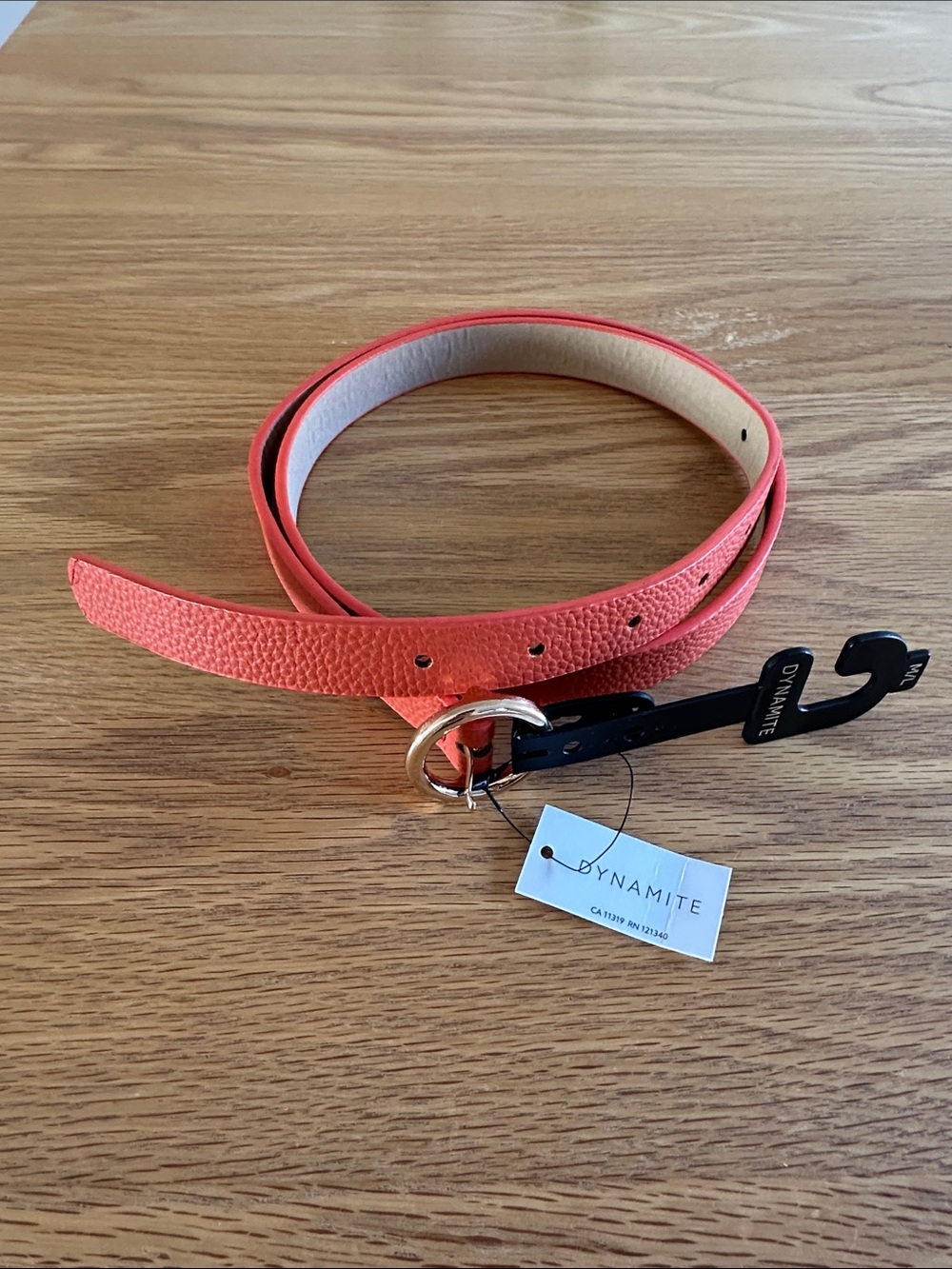 NWT Dynamite Orange Skinny Textured Belt with Round Gold Buckle, Size M/L